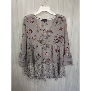 Artesia Boho Women's Blouse Sz L Comfy Dark Floral Bohemian Peasant Purple Fairy